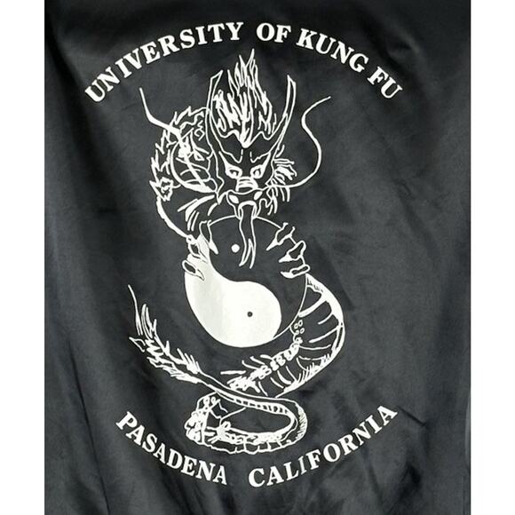 Vtg 90s Satin Bomber Cafe Racer Jacket University Of King Fu Streetwear Size L - Picture 5 of 5